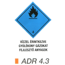 Vízzel érintkezve gyúlékony gázokat fejlesztö anyag ADR 4.3 információs címke