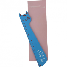Vonalzó fa 15 cm cicaformájú - kék vonalzó