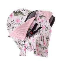  Vulpi Minky Baby autósülés takaró kapucnival Szín: rózsaszín-virágok babaágynemű, babapléd