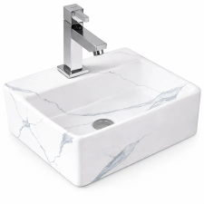 Water Fun LAGE-M || Pultra helyezhető mosdókagyló, kerámia, fehér, márványmintás, szögletes szaniter