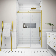 Water Fun Milano || Gold toló zuhanyajtó, 160x195cm, 8mm, NANO kád, zuhanykabin