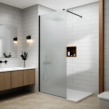 Water Fun Walk-in Black zuhanyfal, savmart, matt üveggel 120, 200cm, 8mm kád, zuhanykabin