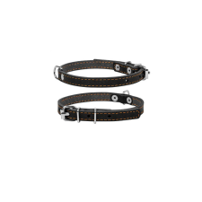 WAU DOG 1-Ply bőr Nyakörv 10mm, 22-30cm, fekete nyakörv, póráz, hám kutyáknak