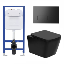 Welland Cono Rimless fali WC csésze + fali tartály nyomólappal (fekete) szaniter