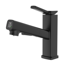 Welland FH-4400 kihúzható fejes mosdó csaptelep - vízhőfok kijelző (fekete) csaptelep