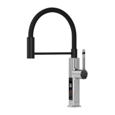 Welland H-6047 mosogató smart csaptelep - kihúzható flexibilis fej - vízhőfok kijelző (fekete - króm) csaptelep