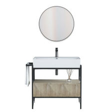 Welland Loft fiókos fürdőszobabútor mosdókagylóval + Ø60 tükör - 80 cm fürdőszoba bútor
