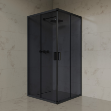 Welland SQ-9090 zuhanykabin elhúzható ajtóval - 90 x 90 cm - fekete profil / füstüveg kád, zuhanykabin