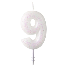 White, Fehér csillámos gyertya 9-es 6,5 cm party kellék
