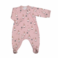 Wikids Hosszú ujjú cipzáros pamut rugi - Karácsonyi Manó - Púder Rózsaszín - 56 rugdalózó