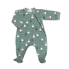 Wikids Hosszú ujjú cipzáros pamut rugi - Karácsonyi Manó - Zöld - 56 rugdalózó