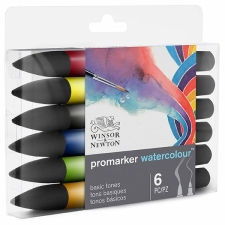 Winsor&Newton Promarker Watercolour kétvégű akvarell ecsetfilc készlet - 6 db, basic tones akvarell