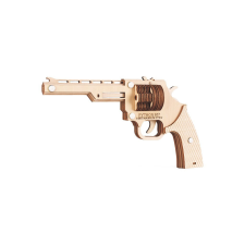 WoodCraft 3D fa mechanikus puzzle - Gumiszalagos pisztoly Revolver fajáték