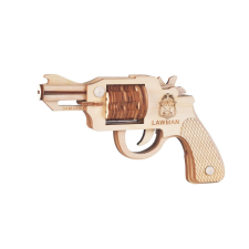 WoodCraft 3D fa mechanikus puzzle - Gumiszalagos pisztoly Revolver Colt fajáték