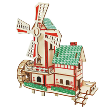WoodCraft 3D fa mechanikus puzzle - szélmalom színes fajáték