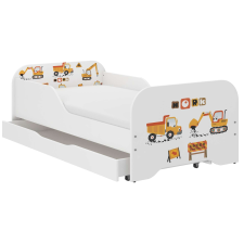 Wooden Toys MIKI gyerekágy, ajándék matraccal (160x80cm), ágyneműtartóval - Építési terület, Fehér-sárga ágy és ágykellék