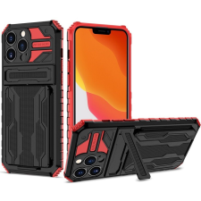 Wooze Apple iPhone 12 Pro Max, Műanyag hátlap védőtok szilikon belső, közepesen ütésálló, kitámasztóval, kártyatartóval, Wooze Transformer, fekete/piros tok és táska