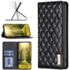 Wooze Apple iPhone 15 Plus, Oldalra nyíló tok, stand, kártyatartóval, 3D rombusz minta, Wooze Pillow, fekete