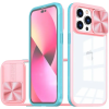 Wooze Apple iPhone 15 Pro, Műanyag hátlap + szilikon keret, átlátszó akril hátlap, kamera védelem, Wooze Trendy, rózsaszín/kék