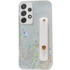 Wooze Apple iPhone 15 Pro, Szilikon tok, közepesen ütésálló, kézpánttal, színátmenetes, csillogó minta, Wooze Strap Star, mintás/fehér