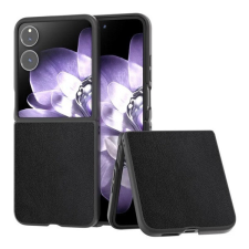 Xiaomi Mix Flip, Műanyag hátlap védőtok, bőrhatású hátlap, fekete tok és táska