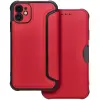  Xiaomi Redmi 14C / Poco C75, Oldalra nyíló tok, légpárnás sarok, bőrhatású, karbon minta, Razor Book, piros