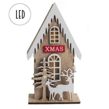 XMAS házikó szarvasokkal - LED-es álló dekoráció - 22x12 cm karácsonyi dekoráció