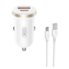 XO CC56 autós töltő USB+Type-C aljzat (30W, PD gyorstöltő + Type-C kábel) FEHÉR