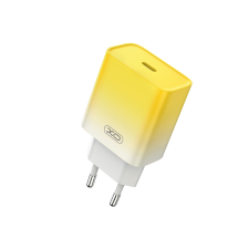 XO CE18 USB-C Hálózati töltő + USB-C/USB-C kábel - Sárga (30W) mobiltelefon kellék