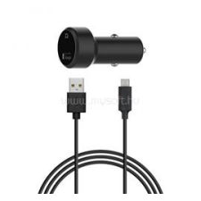 Xqisit autós töltő USB aljzat (10W, gyorstöltő + microUSB kábel) FEKETE (31527) mobiltelefon kellék