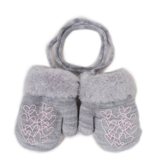 Yo!club téli kesztyű 12 cm - szürke/rózsaszín szívecskék gyerek kesztyű