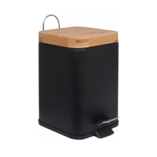 YOKA Home wc fürdőszoai szemetes bambuszfa fedő - fekete fürdőszoba kiegészítő