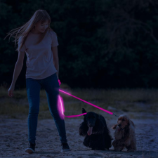 Yummie LED-es póráz - akkumulátoros - 120 x 2,5 cm - rózsaszín nyakörv, póráz, hám kutyáknak