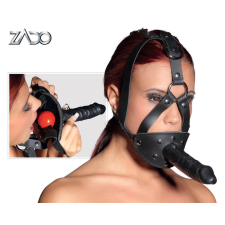 Zado - bőr szerszám dildóval (fekete) bőr, lakk, latex eszköz