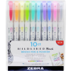 Zebra Ecsetirón készlet, 0,5/0,7 mm, kétvégű, ZEBRA Mildliner Brush&Marker, 10 különböző szín (TZ79101)