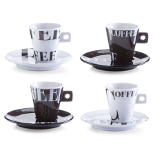 Zeller -Coffee Style 8 részes eszpresszó készlet, porcelán, fehér/fekete bögrék, csészék