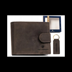 Zellia Férfi Bőr Pénztárca Szett + Kulcstartóval Ptn Set-M-1549L-Ch - Sötét Barna