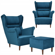  Zoja Karosszék Lábtartóval, Skandináv Stílus, Family Furniture, Türkizkék, Puffal bútor
