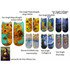  Zokni Van Gogh/Monet/Da Vinci, polyester, uni méret