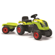 Zöld Claas pedálos traktor utánfutóval lábbal hajtható járgány