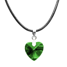  Zöld kristály szív medál fekete bőr lánccal nyaklánc