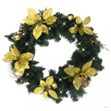  Zöld PVC karácsonyi koszorú LED-lámpákkal 60 cm adventi koszorú