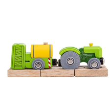 Zöld traktor és pótkocsi - Bigjigs Rail vágány