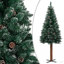  Zöld vékony karácsonyfa valódi fával és fehér hóval 180 cm műfenyő
