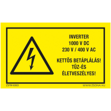 ZSONA DEKOR Inverter 1000 V DC Műanyag tábla 250x160 mm információs címke