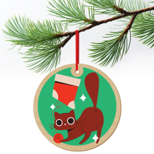 ZSONA DEKOR Karácsonyfa dísz fából nyomtatva Cica gombolyaggal ajándéktárgy