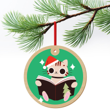 ZSONA DEKOR Karácsonyfa dísz fából nyomtatva Cica könyvvel ajándéktárgy