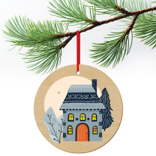 ZSONA DEKOR Karácsonyfa dísz fából nyomtatva Házikó ajándéktárgy