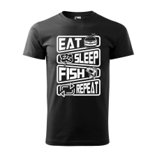 ZSONA DEKOR Póló Eat sleep fish repeat mintával - Fekete L méretben egyedi ajándék