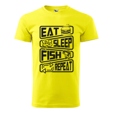 ZSONA DEKOR Póló Eat sleep fish repeat mintával - Sárga S méretben egyedi ajándék